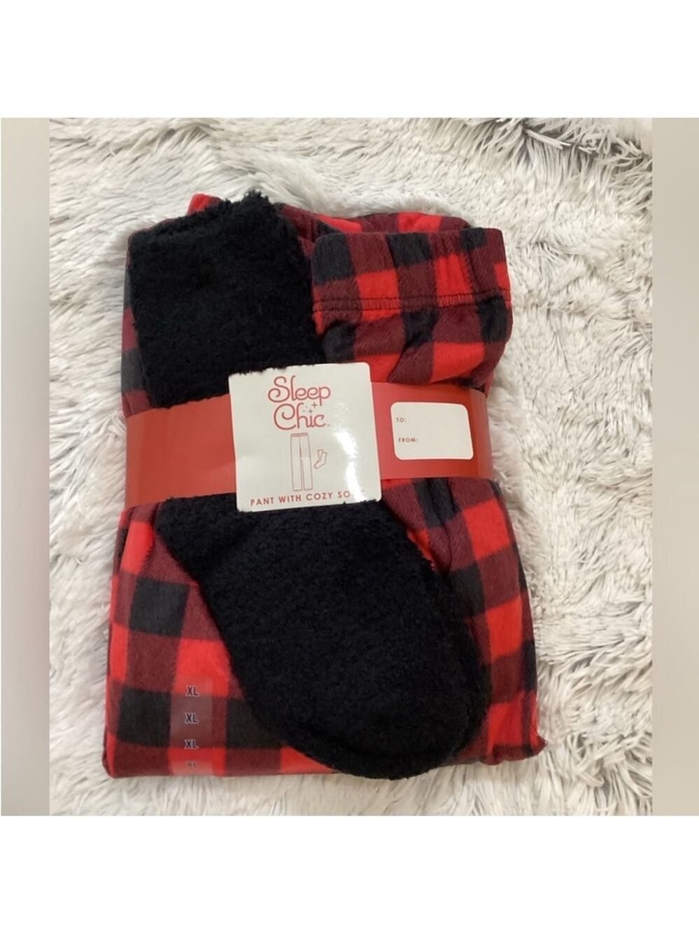 Sleep Chic red gingham check fleece sleep pant with socks Woman's XL